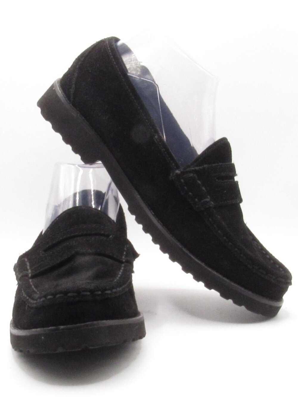 GH Bass Weejuns Black Women's Suede Penny Loafers Size 8 Lug Sole Good Condition